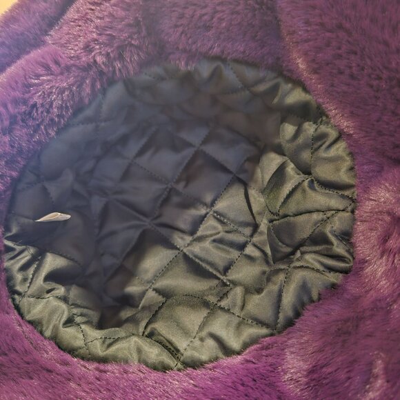 Purple Faux Fur Bucket Hat With Quilted Lining womens small - Picture 2 of 2